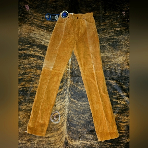 VIntage Wrangler Cowboy Cut Leather Pants size 9 34L 26 waist Tan NWT - Picture 1 of 12